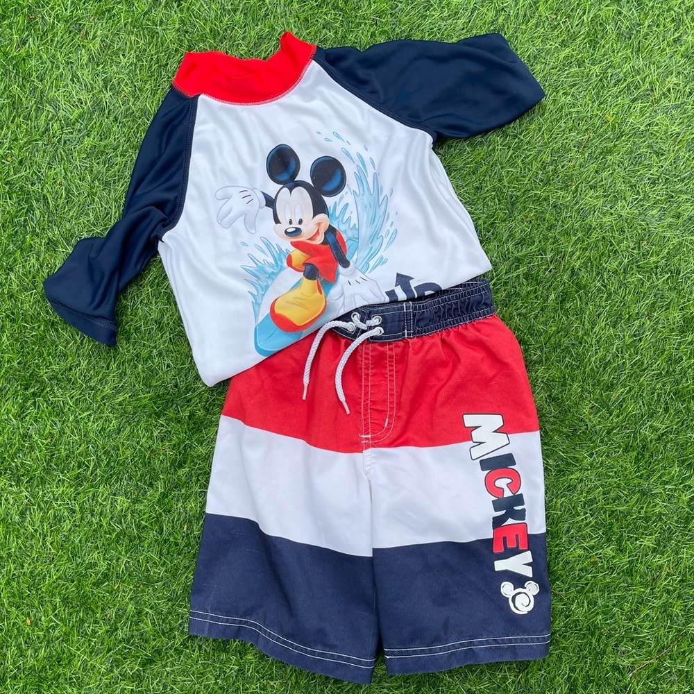 Mickey Mouse Swim Set Size 5T beach pool summer Disney swim trunks Preowned